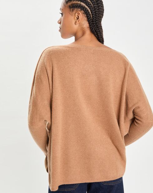 Poncho large 100% Cachemire col V Emma mocha