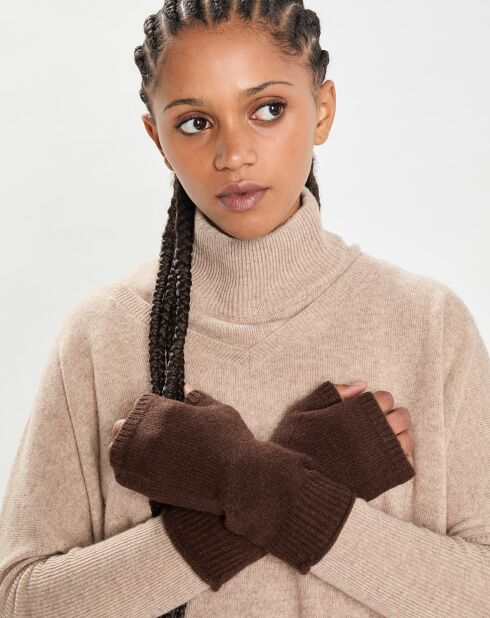 Mitaines 100% Cachemire poignets en côtes Mindy brownie