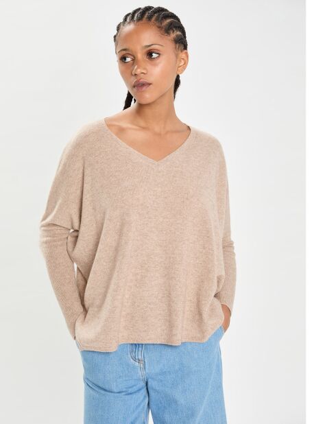 Poncho large 100% Cachemire col V Emma chestnut