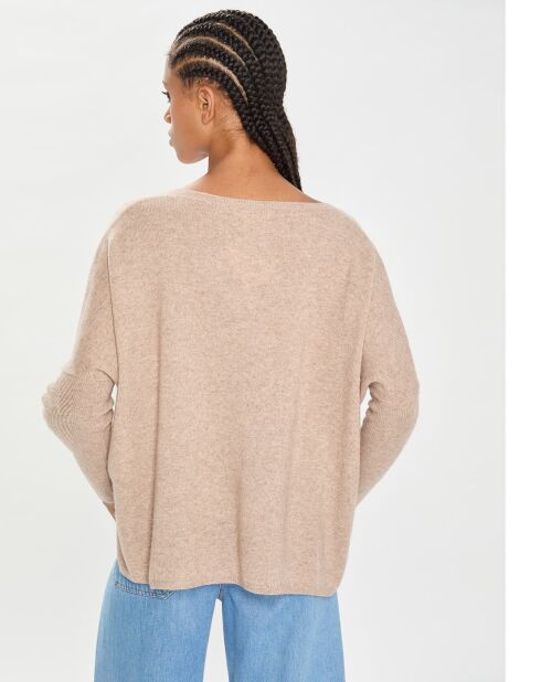 Poncho large 100% Cachemire col V Emma chestnut