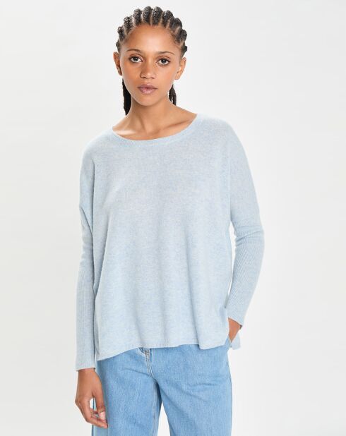 Poncho large 100% Cachemire col rond Alizée icy blue