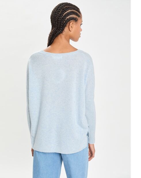 Poncho large 100% Cachemire col rond Alizée icy blue
