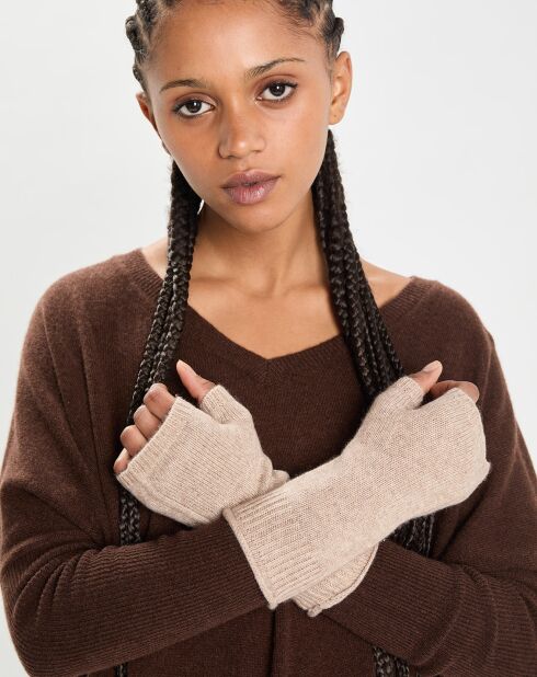 Mitaines 100% Cachemire poignets en côtes Mindy chestnut