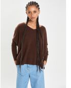 Poncho large 100% Cachemire col V Emma brownie