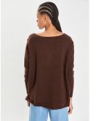 Poncho large 100% Cachemire col V Emma brownie