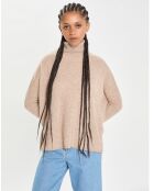 Pull poncho 100% Cachemire Lola col roulé chataigne