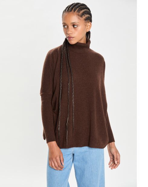 Poncho large 100% Cachemire col roulé Lola brownie