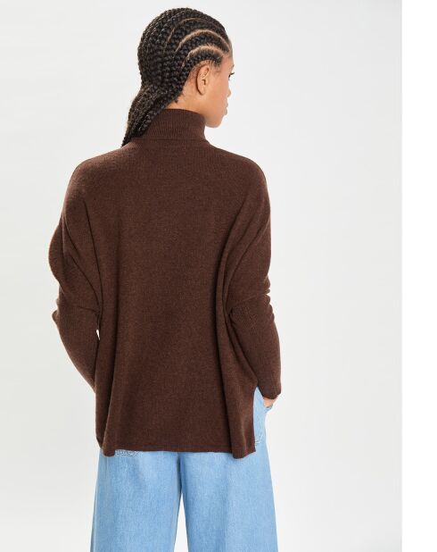 Poncho large 100% Cachemire col roulé Lola brownie