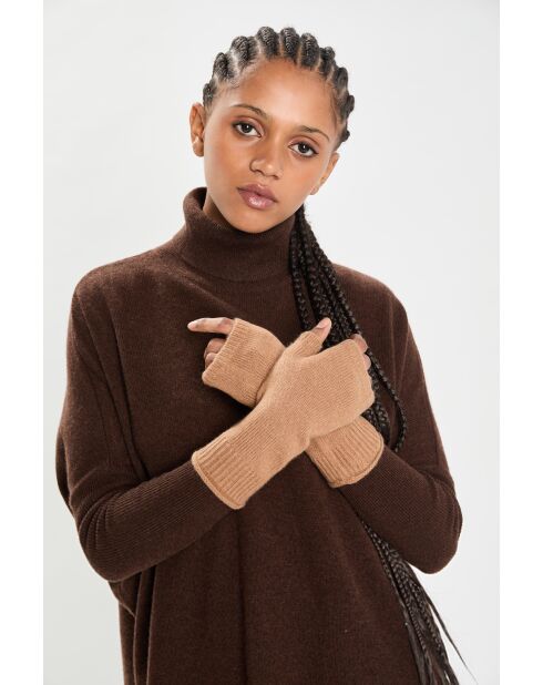 Mitaines 100% Cachemire poignets en côtes Mindy mocha