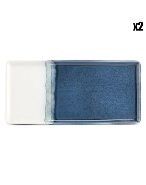 2 Plats à servir en Grès Flow bleus - 14x2x32.5 cm