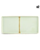 2 Plats à servir en Grès Flow verts - 14x2x32.5 cm