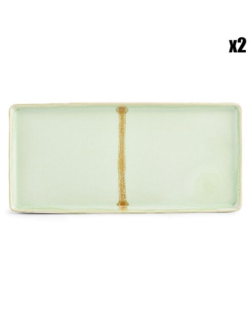 2 Plats à servir en Grès Flow verts - 14x2x32.5 cm