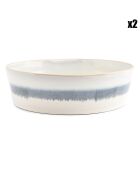 2 Bols en Grès Stripes beiges - D.23 cm