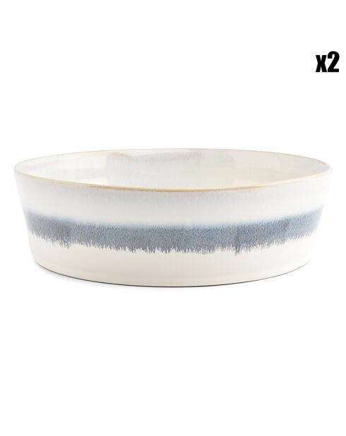 2 Bols en Grès Stripes beiges - D.23 cm