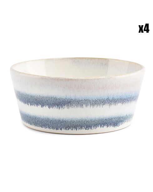 4 Bols en Grès Stripes beiges - D.13 cm