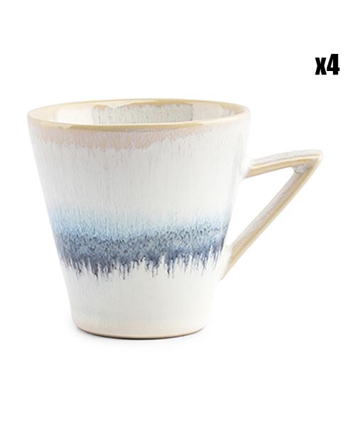4 Tasses en Grès Stripes beiges - 18 cl