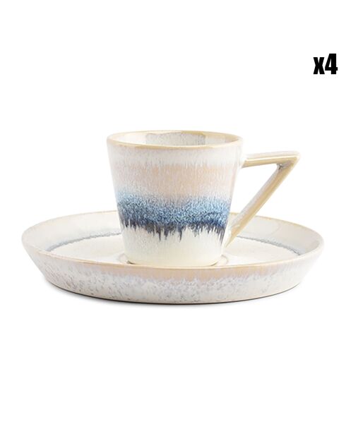 4 Tasses en Grès à moka Stripes beiges - 10 cl