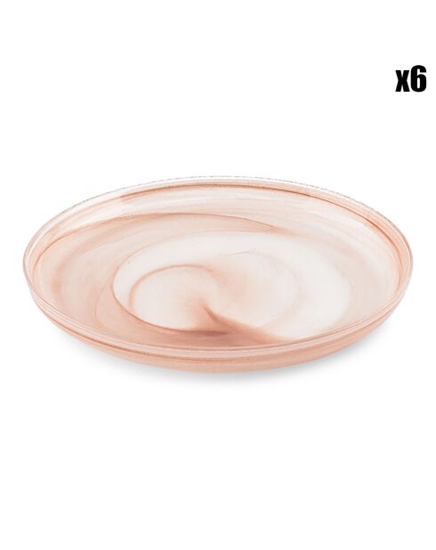 6 Assiettes plates Twirl transparent/ambre- D.21 cm