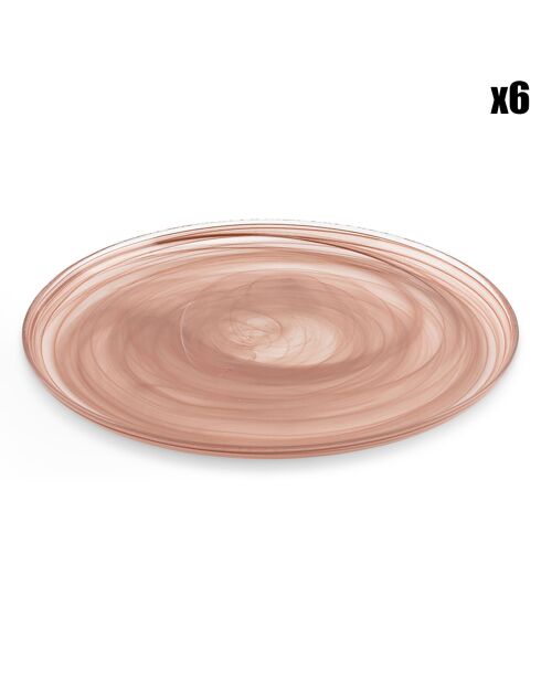 6 Assiettes plates Twirl  transparent/ambre - D.28 cm