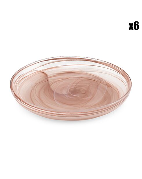 6 Assiettes plates Twirl transparent/ambre - D.14 cm