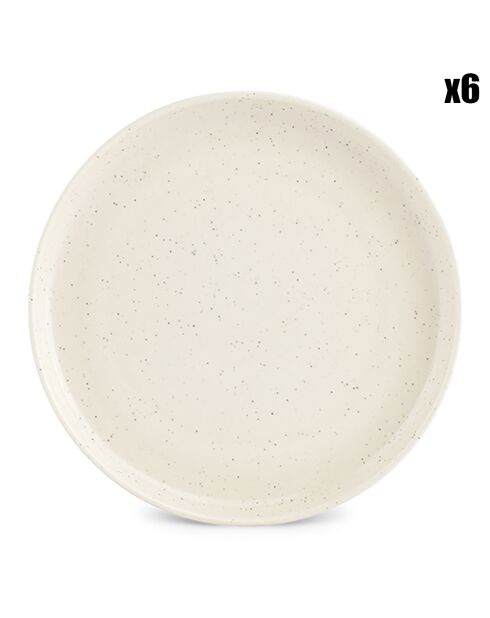 6 Assiettes plates en Porcelaine Dot blanches - D.20 cm