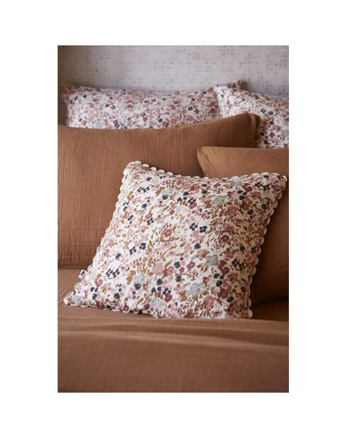 Coussin déhoussable avec croquet en Gaze de coton imprimée Capucine naturel
