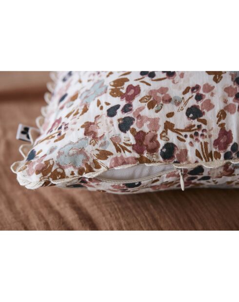 Coussin déhoussable avec croquet en Gaze de coton imprimée Capucine naturel