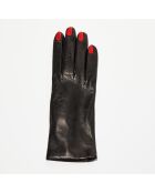 Gants en Cuir d'Agneau doublés Laine Rennes noir/rouge
