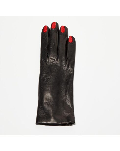 Gants en Cuir d'Agneau doublés Laine Rennes noir/rouge