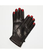 Gants en Cuir d'Agneau doublés Laine Rennes noir/rouge