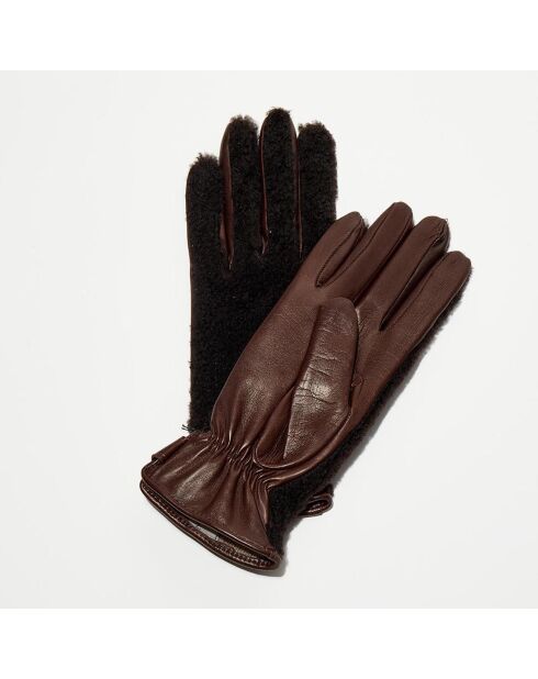 Guanti in pelle di agnello foderati in lana Madeleine marrone scuro