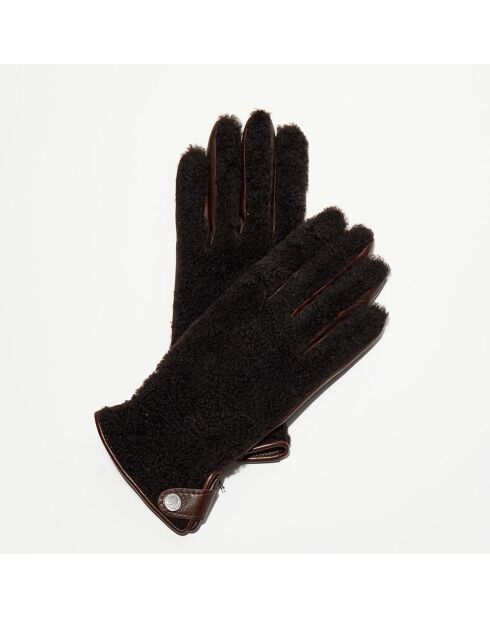 Gants en Cuir d'Agneau doublés Laine Madeleine marron foncé