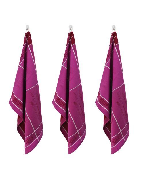 3 Jacquard-Geschirrtücher aus der lila Tartan-Kollektion, 50 x 70 cm