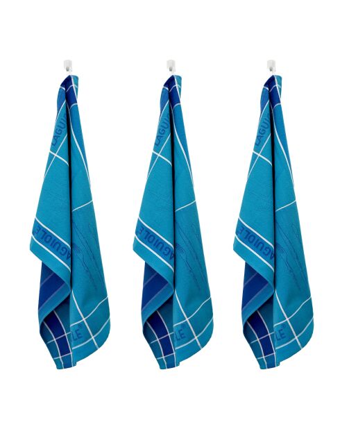 3 blaue Jacquard-Geschirrtücher aus der Tartan-Kollektion, 50 x 70 cm