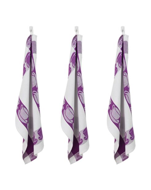 3 Geschirrtücher mit Wabenmuster, quadratische Kollektion, 50 x 70 cm, Violett