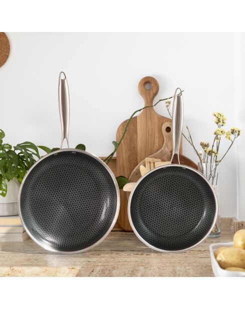 Set de 2 poêles triplex 'blacksteel' -  24/28cm