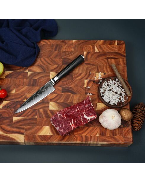 Couteau d'office damas avec étui 'core' noir  - 23 cm