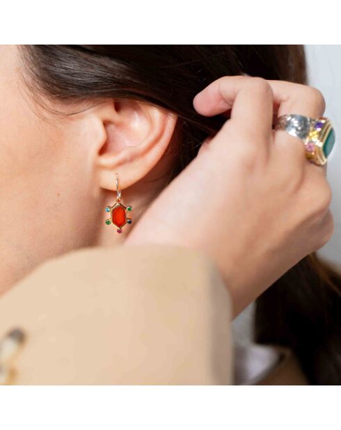 Boucles d'Oreilles Argent et Laiton Soline Quartz Rose et Oxyde de Zirconium