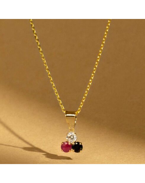 Pendentif Joli Trio Saphir Rubis or jaune