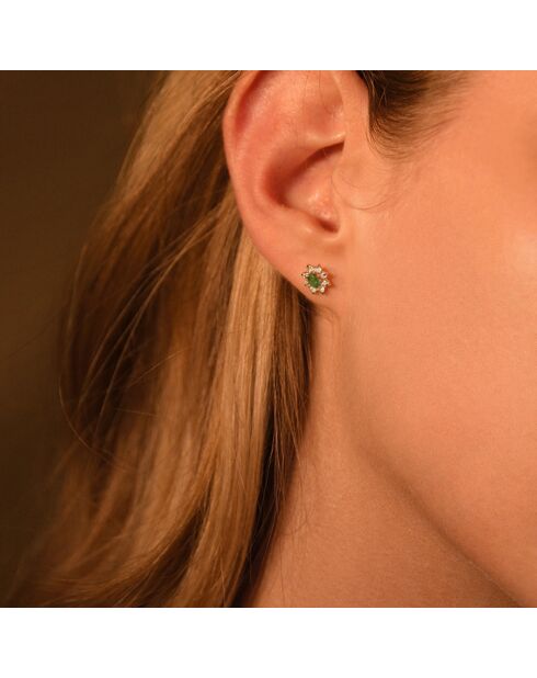 Boucles d'oreilles Marguerite Emeraudes 0.20 ct or jaune