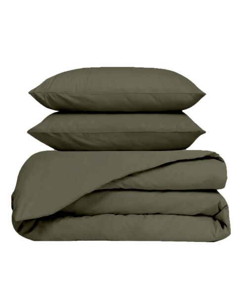 Parure 100% Percale de Coton Venezia housse de couette & 2 taies kaki