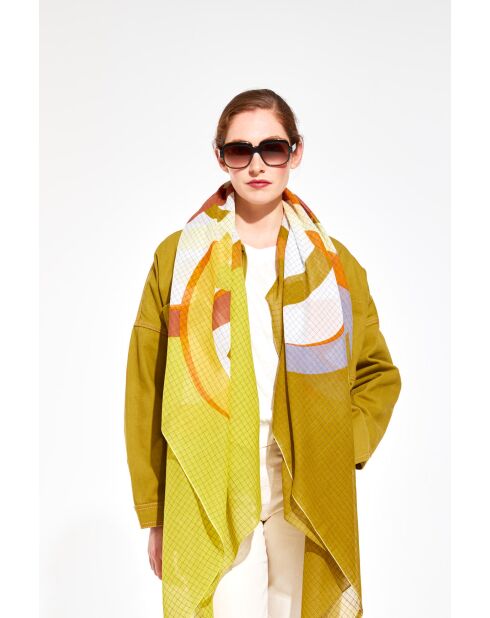 Sjaal met pictogrammen in citrien 100 x 190 cm