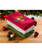 3 Serviettes De Bain vert/rouge/blanc -  30x50 cm