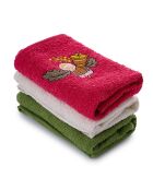 3 Serviettes De Bain vert/rouge/blanc -  30x50 cm