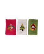 3 Serviettes De Bain vert/rouge/blanc -  30x50 cm