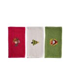3 Serviettes De Bain vert/rouge/blanc -  30x50 cm