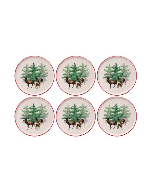 6 Assiettes À Dessert en Porcelaine De Noel  multicolores - 19.3x19.3x2 cm