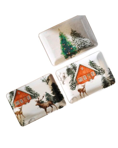 3 Plats en Porcelaine Noel multicolores - 18x13 cm