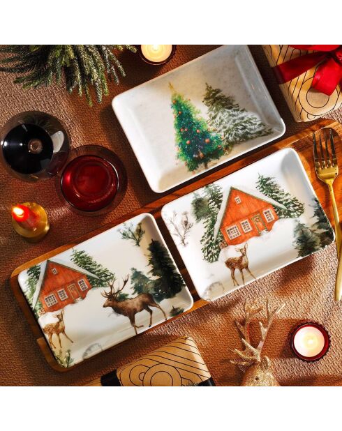 3 Plats en Porcelaine Noel multicolores - 18x13 cm