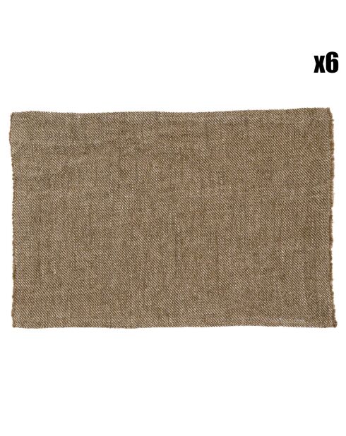 6 Sets de table 100% Lin Cuba olive